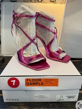 GUESS Metallic Hot Pink Strappy High Heel Sandals